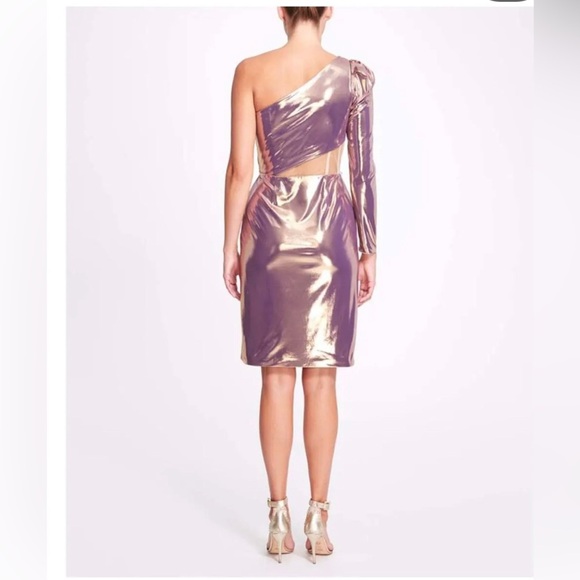 Marchesa Notte One Arm sheer cutot lilac Lame Corset Bodice Cocktail Dress size4 - Picture 4 of 5